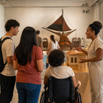 Visitantes participam de atividade educativa em museu durante programação cultural sobre inclusão